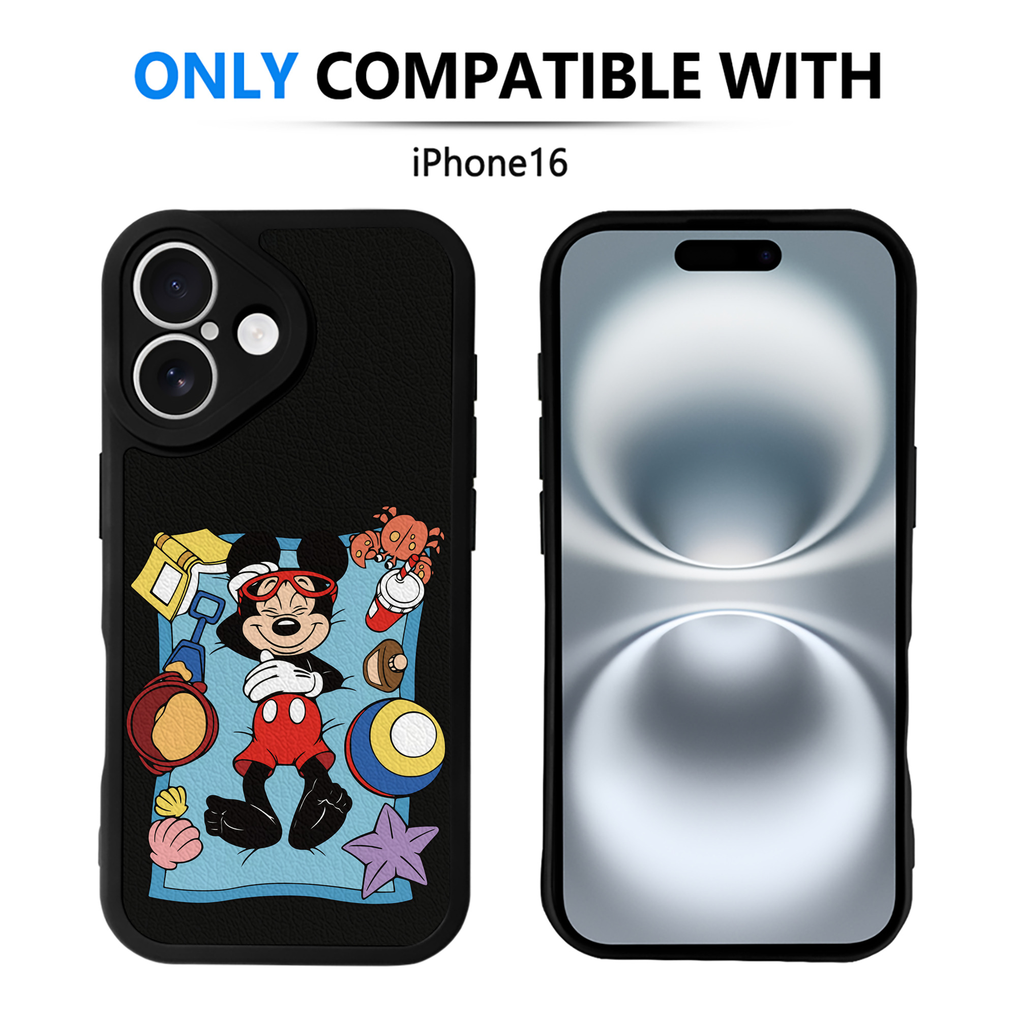 （画像用） ミッキーマウス Mickey Mouse 【iPhone 16シリーズ対応】シリコンスマホケース（レザー調） 材質：シリコン